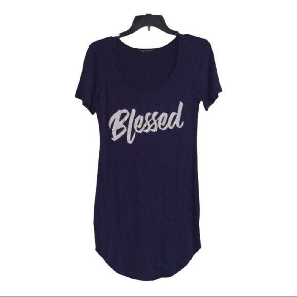 BLESSED navy blue blinged tee T Shirt Dress Women's Size M Medium